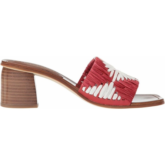 Sigerson Morrison Marnin Red White Brown Leather Heeled Slide Sandals Mules  8 - Picture 2 of 10